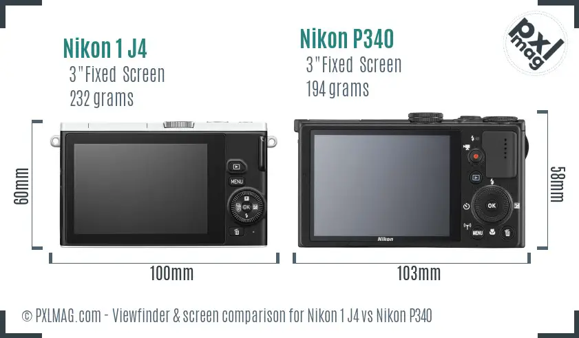Nikon 1 J4 vs Nikon P340 Screen and Viewfinder comparison