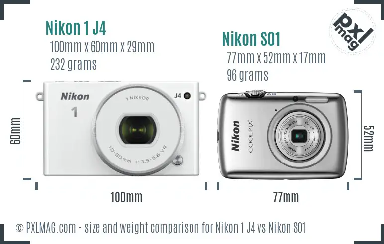 Nikon 1 J4 vs Nikon S01 size comparison