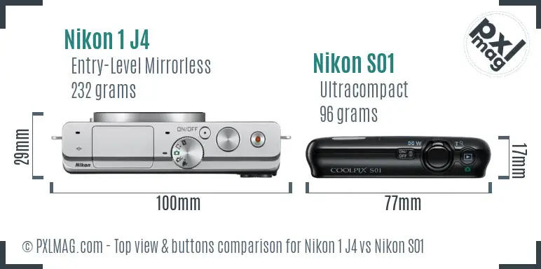 Nikon 1 J4 vs Nikon S01 top view buttons comparison