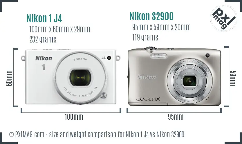 Nikon 1 J4 vs Nikon S2900 size comparison