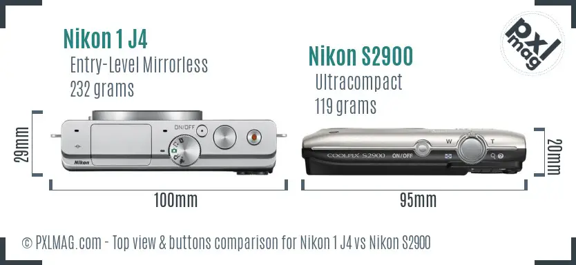 Nikon 1 J4 vs Nikon S2900 top view buttons comparison