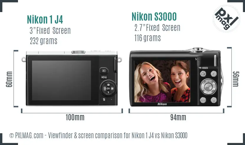 Nikon 1 J4 vs Nikon S3000 Screen and Viewfinder comparison