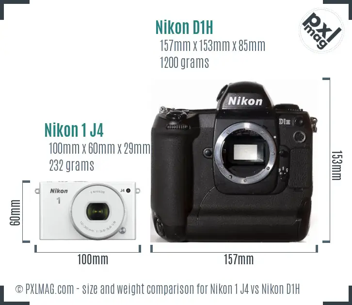 Nikon 1 J4 vs Nikon D1H size comparison