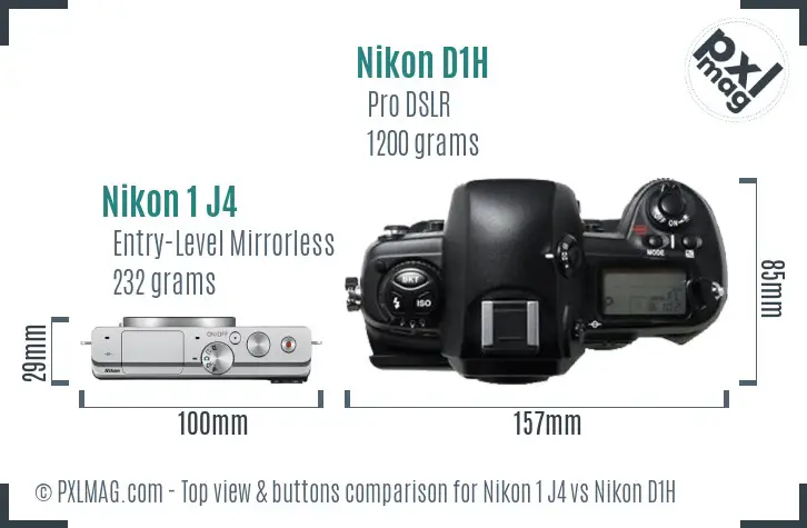 Nikon 1 J4 vs Nikon D1H top view buttons comparison