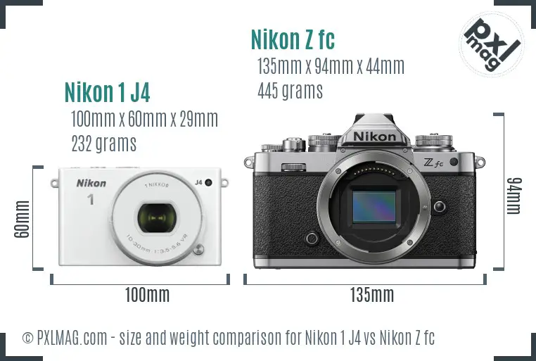 Nikon 1 J4 vs Nikon Z fc size comparison Nikon 1 J4 vs Nikon Z fc size comparison