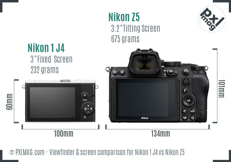 Nikon 1 J4 vs Nikon Z5 Screen and Viewfinder comparison
