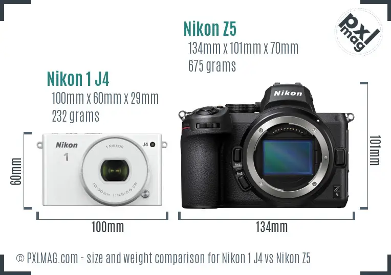 Nikon 1 J4 vs Nikon Z5 size comparison