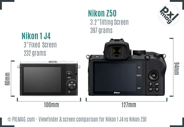 Nikon 1 J4 vs Nikon Z50 Screen and Viewfinder comparison