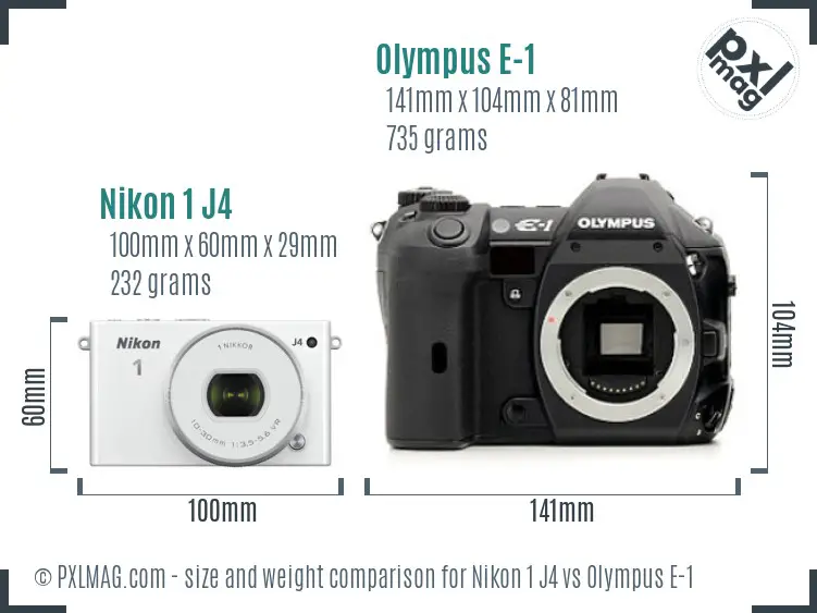 Nikon 1 J4 vs Olympus E-1 size comparison