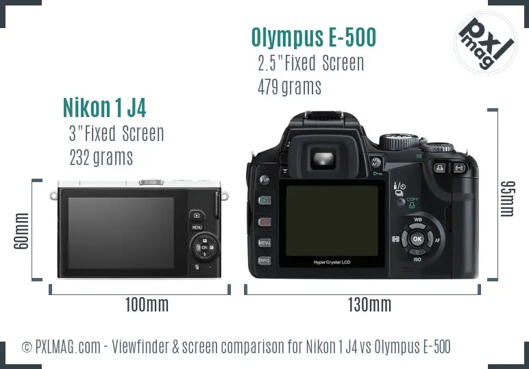 Nikon 1 J4 vs Olympus E-500 Screen and Viewfinder comparison