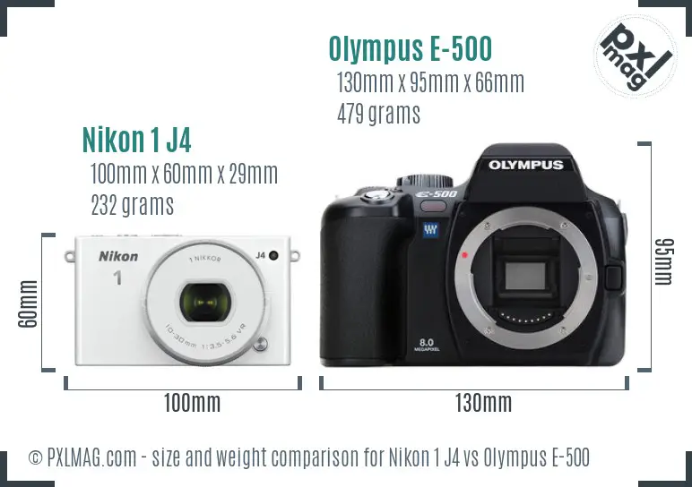 Nikon 1 J4 vs Olympus E-500 size comparison