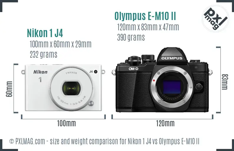 Nikon 1 J4 vs Olympus E-M10 II size comparison Nikon 1 J4 vs Olympus E-M10 II size comparison