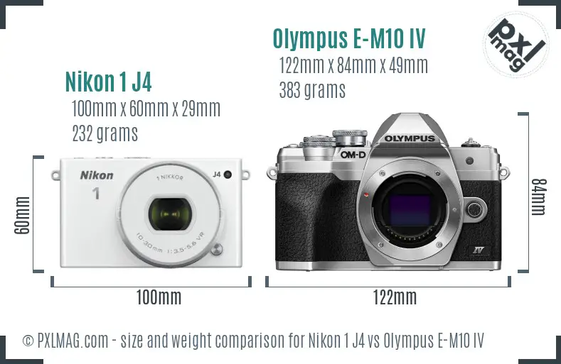 Nikon 1 J4 vs Olympus E-M10 IV size comparison