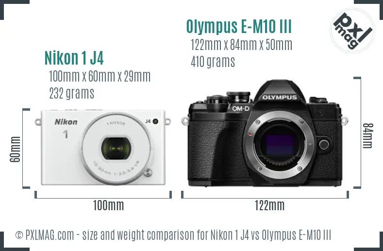 Nikon 1 J4 vs Olympus E-M10 III size comparison Nikon 1 J4 vs Olympus E-M10 III size comparison