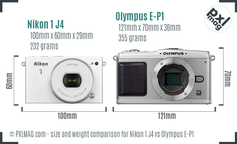 Nikon 1 J4 vs Olympus E-P1 size comparison