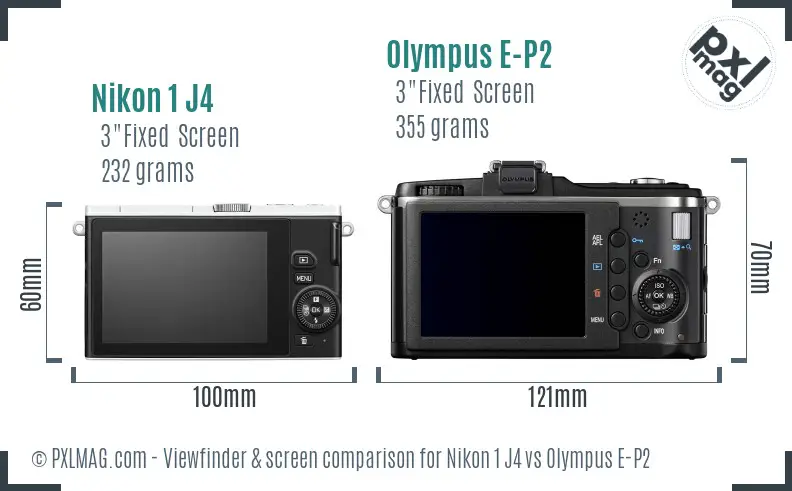 Nikon 1 J4 vs Olympus E-P2 Screen and Viewfinder comparison