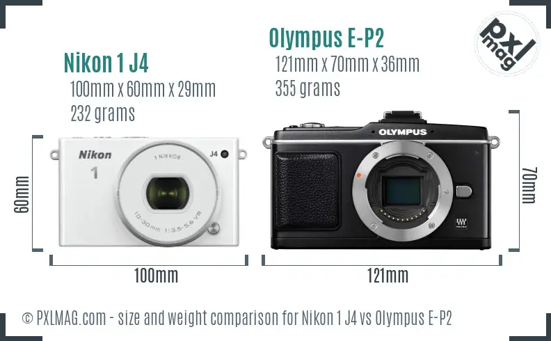 Nikon 1 J4 vs Olympus E-P2 size comparison