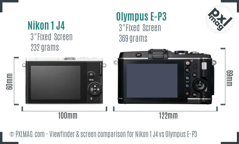 Nikon 1 J4 vs Olympus E-P3 Screen and Viewfinder comparison
