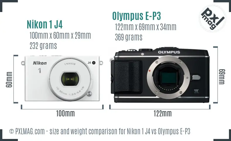 Nikon 1 J4 vs Olympus E-P3 size comparison