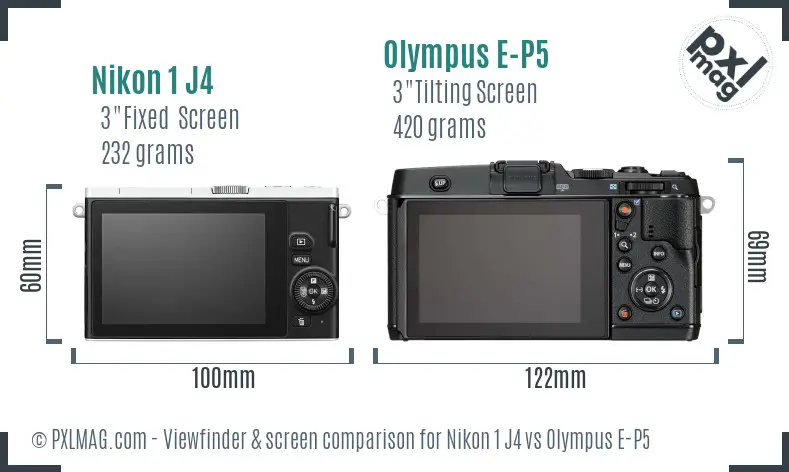 Nikon 1 J4 vs Olympus E-P5 Screen and Viewfinder comparison
