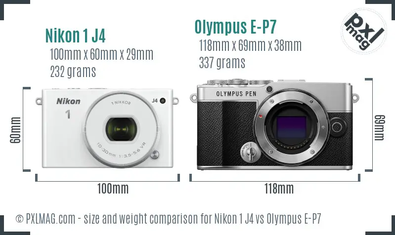 Nikon 1 J4 vs Olympus E-P7 size comparison