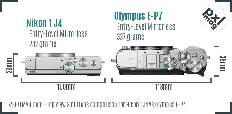 Nikon 1 J4 vs Olympus E-P7 top view buttons comparison