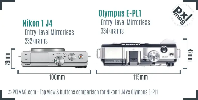 Nikon 1 J4 vs Olympus E-PL1 top view buttons comparison