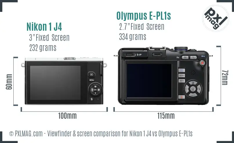 Nikon 1 J4 vs Olympus E-PL1s Screen and Viewfinder comparison