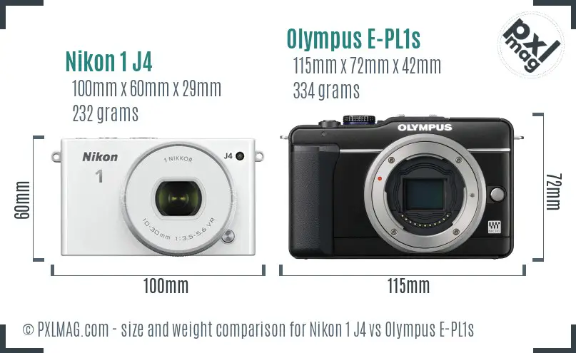 Nikon 1 J4 vs Olympus E-PL1s size comparison