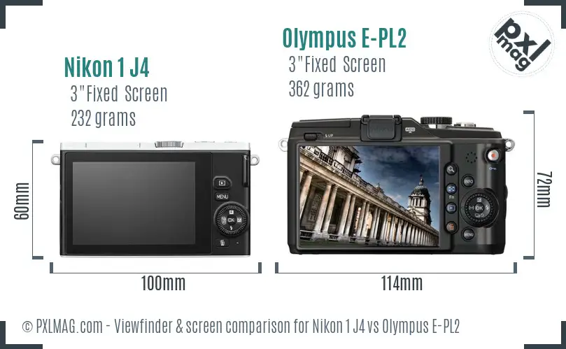 Nikon 1 J4 vs Olympus E-PL2 Screen and Viewfinder comparison
