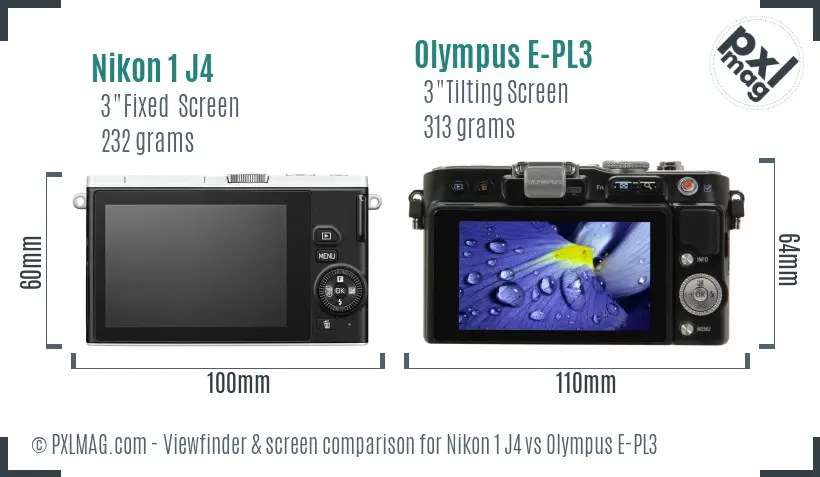 Nikon 1 J4 vs Olympus E-PL3 Screen and Viewfinder comparison