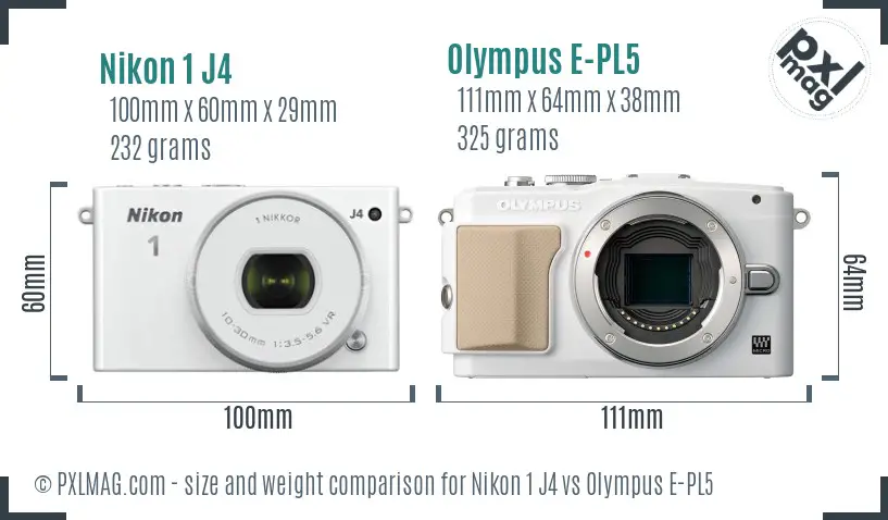Nikon 1 J4 vs Olympus E-PL5 size comparison Nikon 1 J4 vs Olympus E-PL5 size comparison