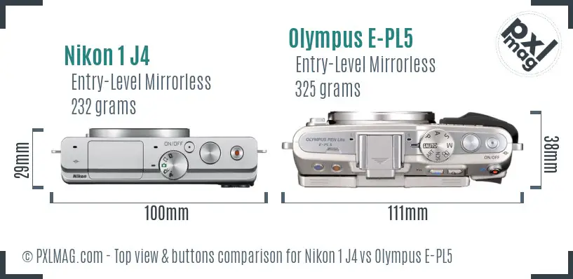 Nikon 1 J4 vs Olympus E-PL5 top view buttons comparison Nikon 1 J4 vs Olympus E-PL5 top view buttons comparison