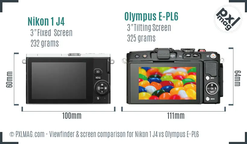 Nikon 1 J4 vs Olympus E-PL6 Screen and Viewfinder comparison