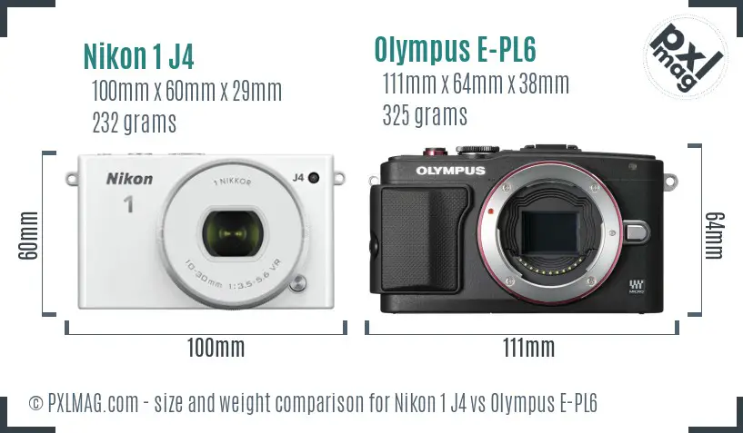 Nikon 1 J4 vs Olympus E-PL6 size comparison