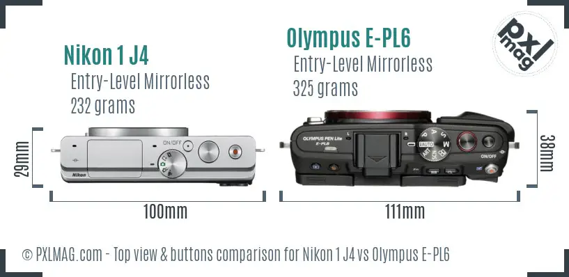 Nikon 1 J4 vs Olympus E-PL6 top view buttons comparison