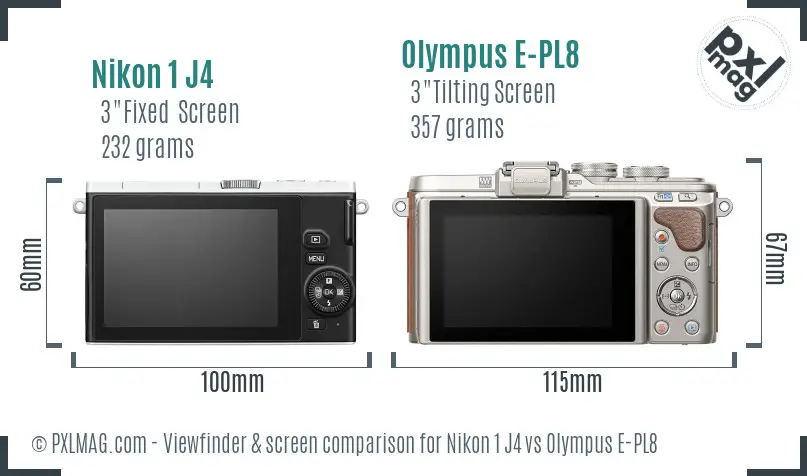 Nikon 1 J4 vs Olympus E-PL8 Screen and Viewfinder comparison