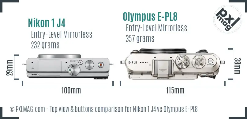 Nikon 1 J4 vs Olympus E-PL8 top view buttons comparison