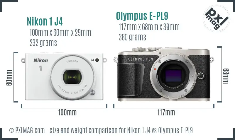 Nikon 1 J4 vs Olympus E-PL9 size comparison Nikon 1 J4 vs Olympus E-PL9 size comparison