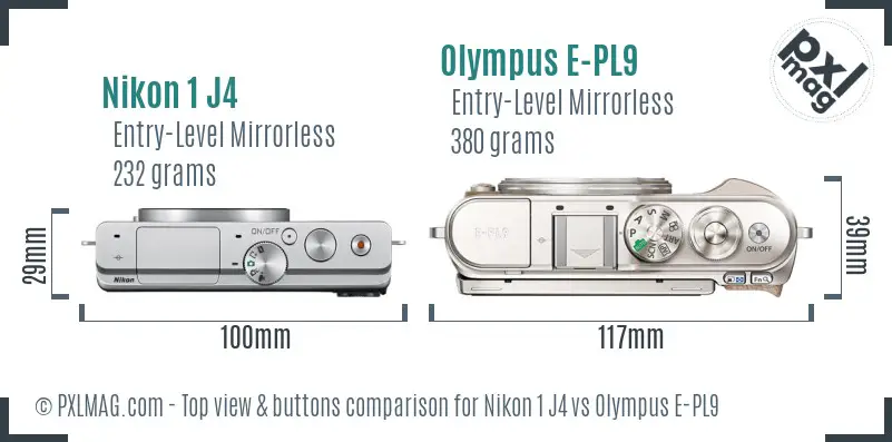 Nikon 1 J4 vs Olympus E-PL9 top view buttons comparison Nikon 1 J4 vs Olympus E-PL9 top view buttons comparison