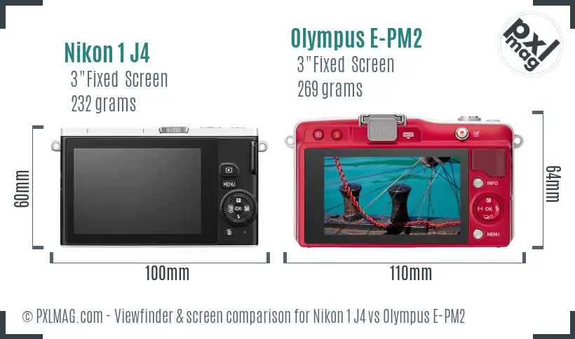 Nikon 1 J4 vs Olympus E-PM2 Screen and Viewfinder comparison