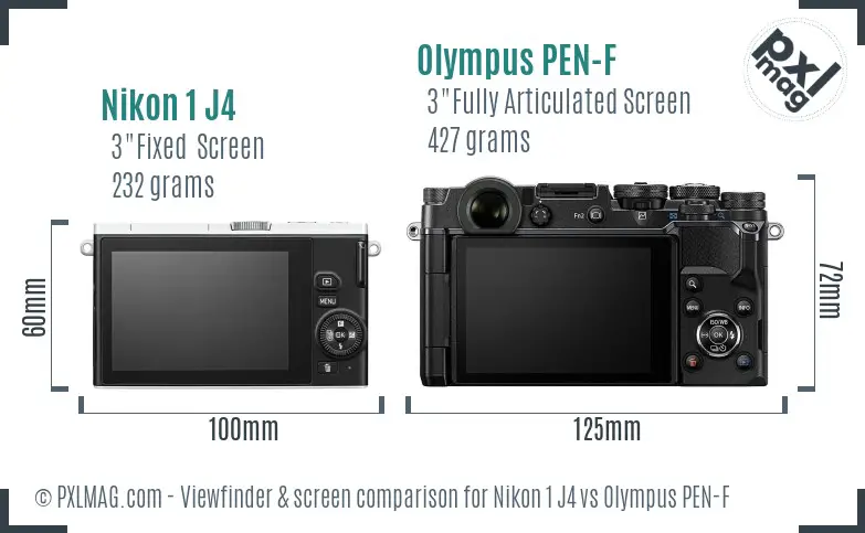 Nikon 1 J4 vs Olympus PEN-F Screen and Viewfinder comparison