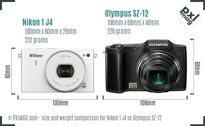 Nikon 1 J4 vs Olympus SZ-12 size comparison