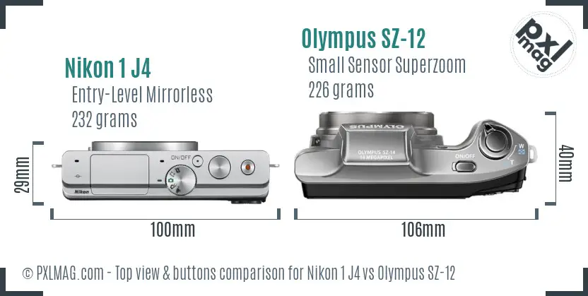 Nikon 1 J4 vs Olympus SZ-12 top view buttons comparison