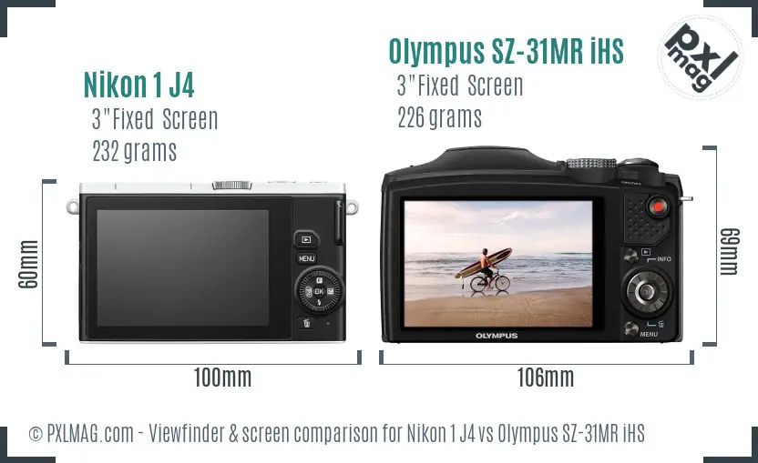 Nikon 1 J4 vs Olympus SZ-31MR iHS Screen and Viewfinder comparison