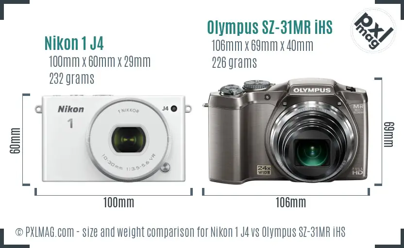 Nikon 1 J4 vs Olympus SZ-31MR iHS size comparison