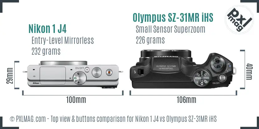 Nikon 1 J4 vs Olympus SZ-31MR iHS top view buttons comparison