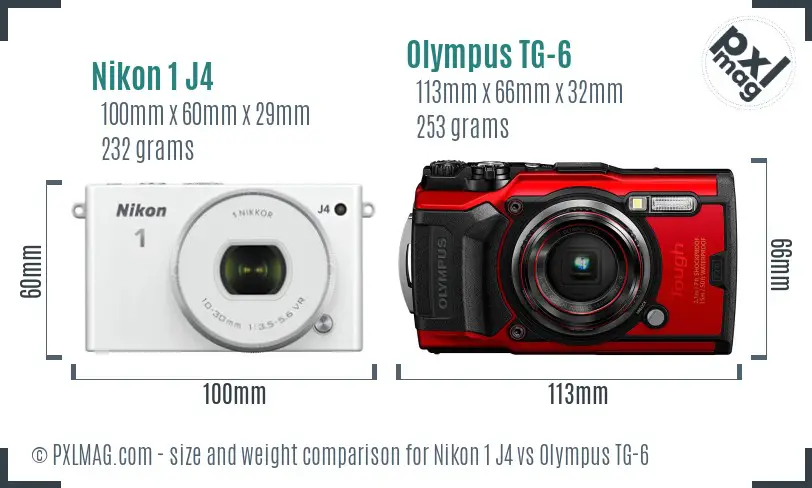 Nikon 1 J4 vs Olympus TG-6 size comparison