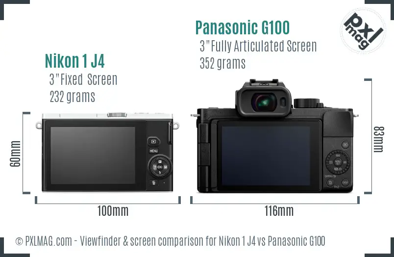 Nikon 1 J4 vs Panasonic G100 Screen and Viewfinder comparison