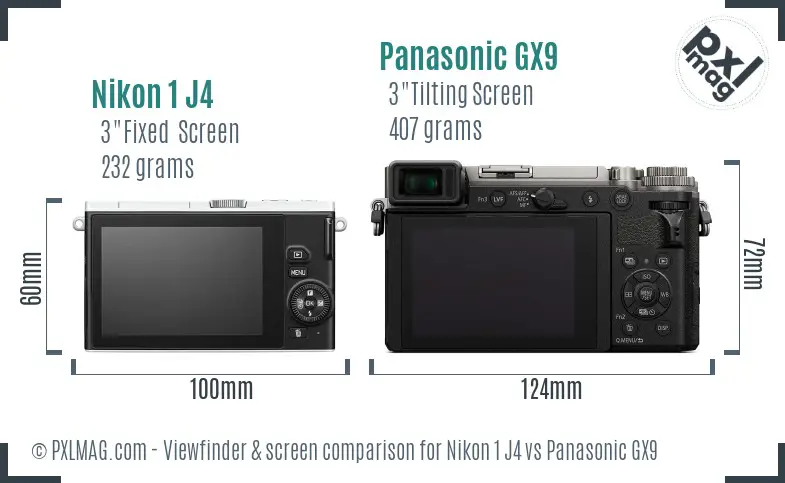 Nikon 1 J4 vs Panasonic GX9 Screen and Viewfinder comparison